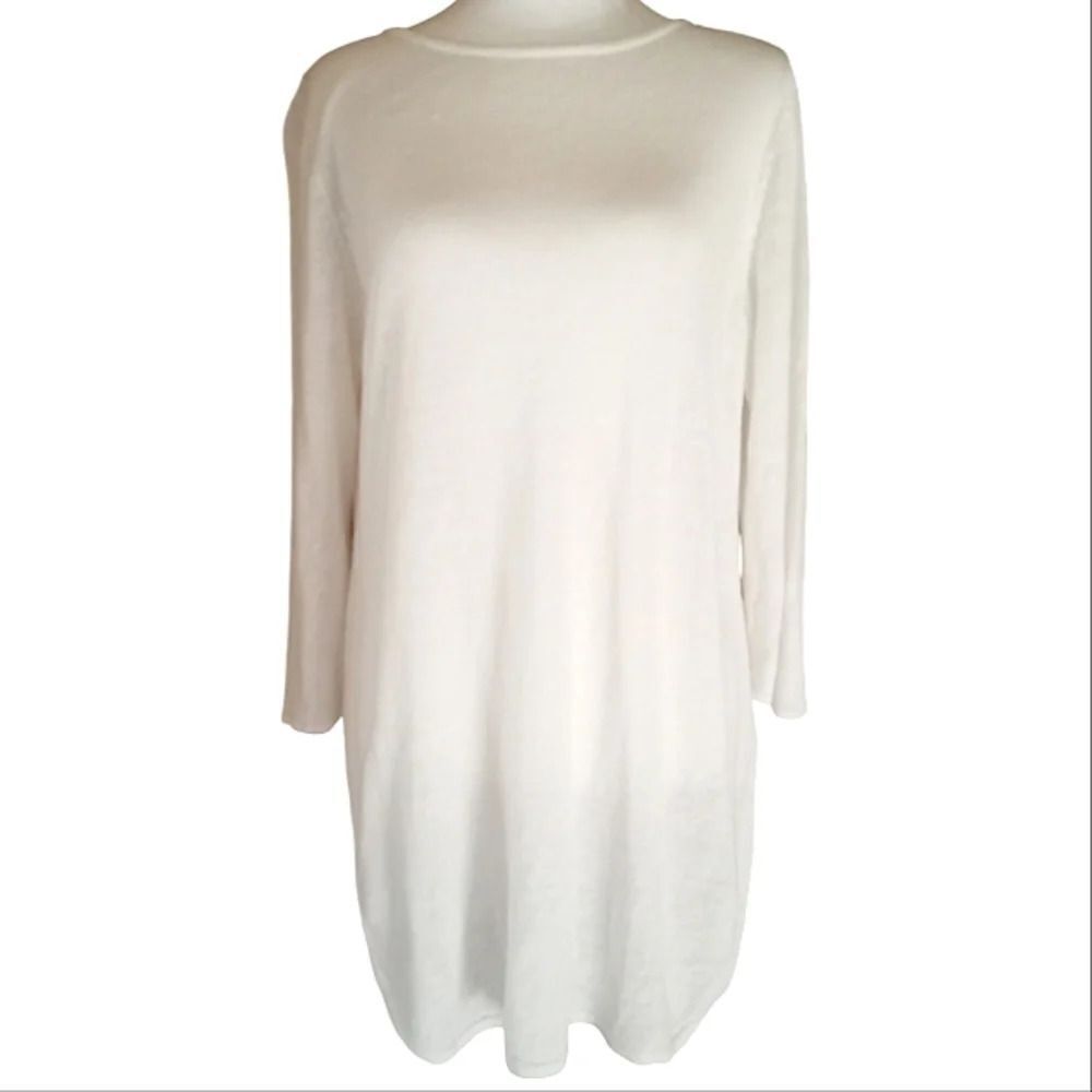 J. Jill White Loose Knit Cotton Linen Blend Pullover Tunic Sweater Size Medium